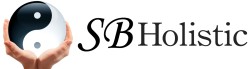 Yin yang symbol held in two hands with text 'SB Holistic'